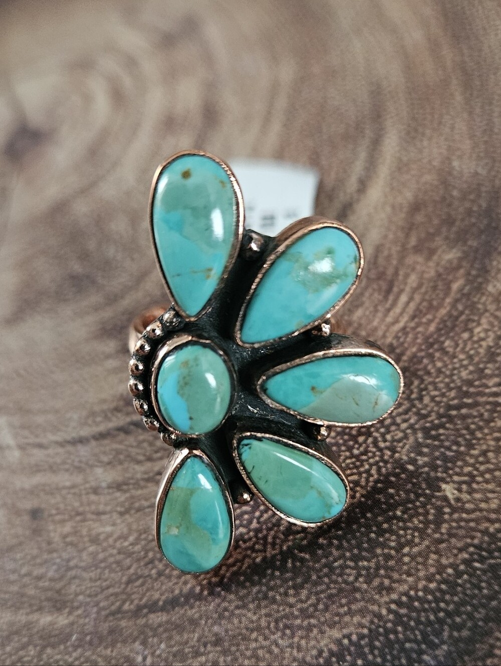 NWT Kingman Mohave Turquoise Copper Large Half Cluster Flower Ring 8